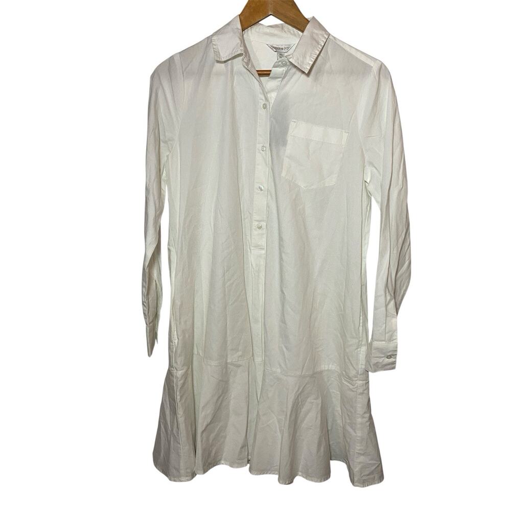 Crown & Ivy Women’s Cotton White Shirt Dress XS NWT Graduation Resort Wear